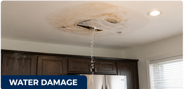 Bathroom water damage leak ceiling