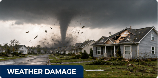 Severe storm and wind damage to house
